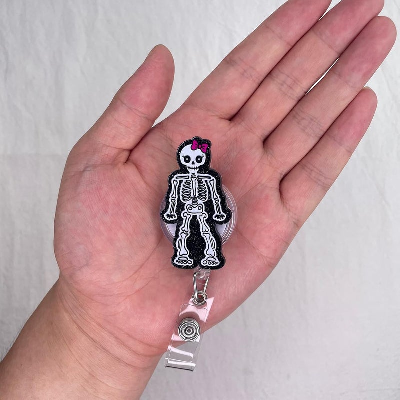 LEBEIGHT Funny Skeleton Halloween Badge Reel Retractable, Fall Badge Reel for Nurse Nursing Student RN CNA LPN Medical Worker & Teacher, Radiology X-ray Tech Badge Clip, Skeleton ID Name Badge Holder for Work - Image 3
